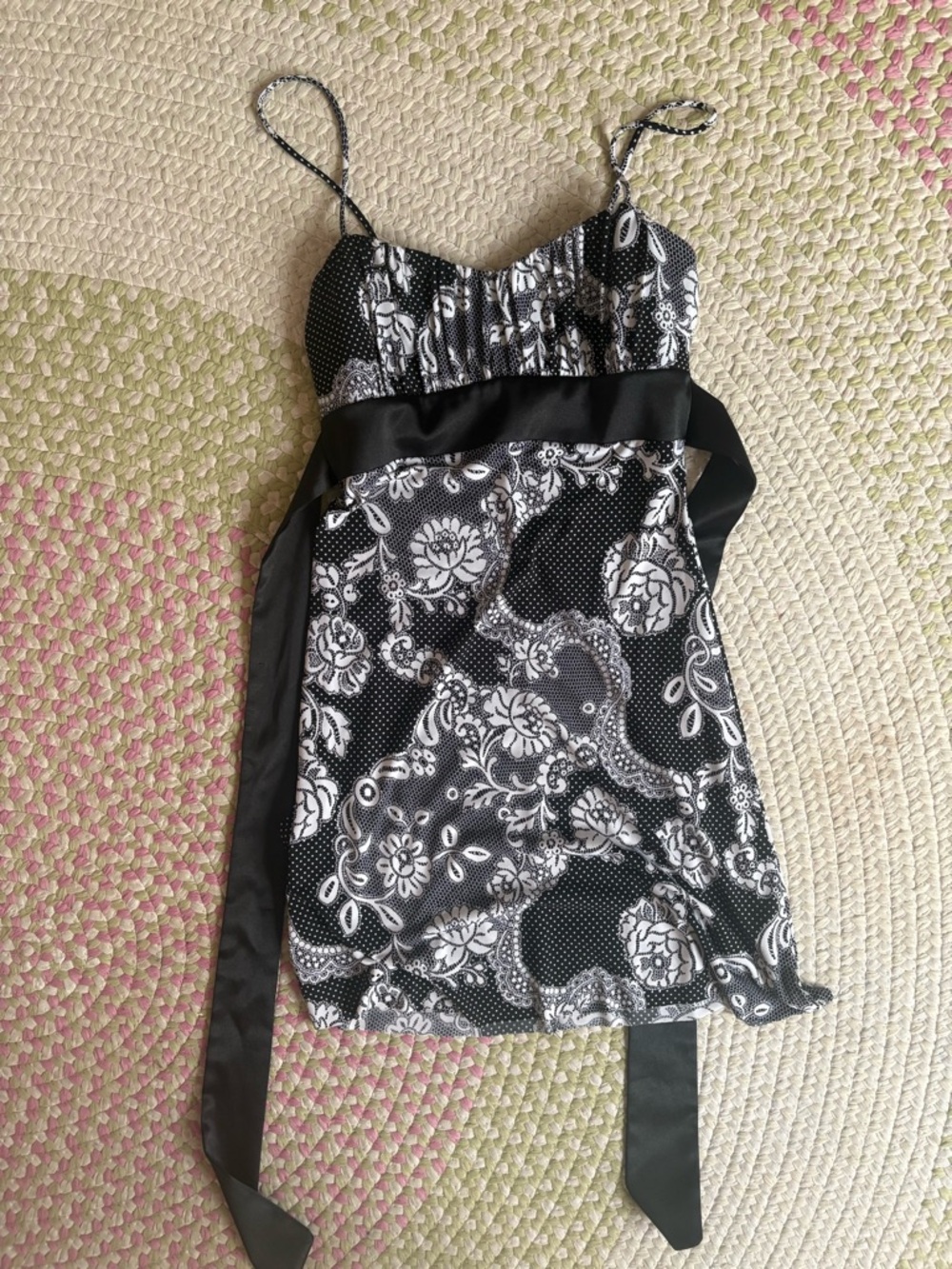 Taboo Black and White Floral Spaghetti-Strap Dress
